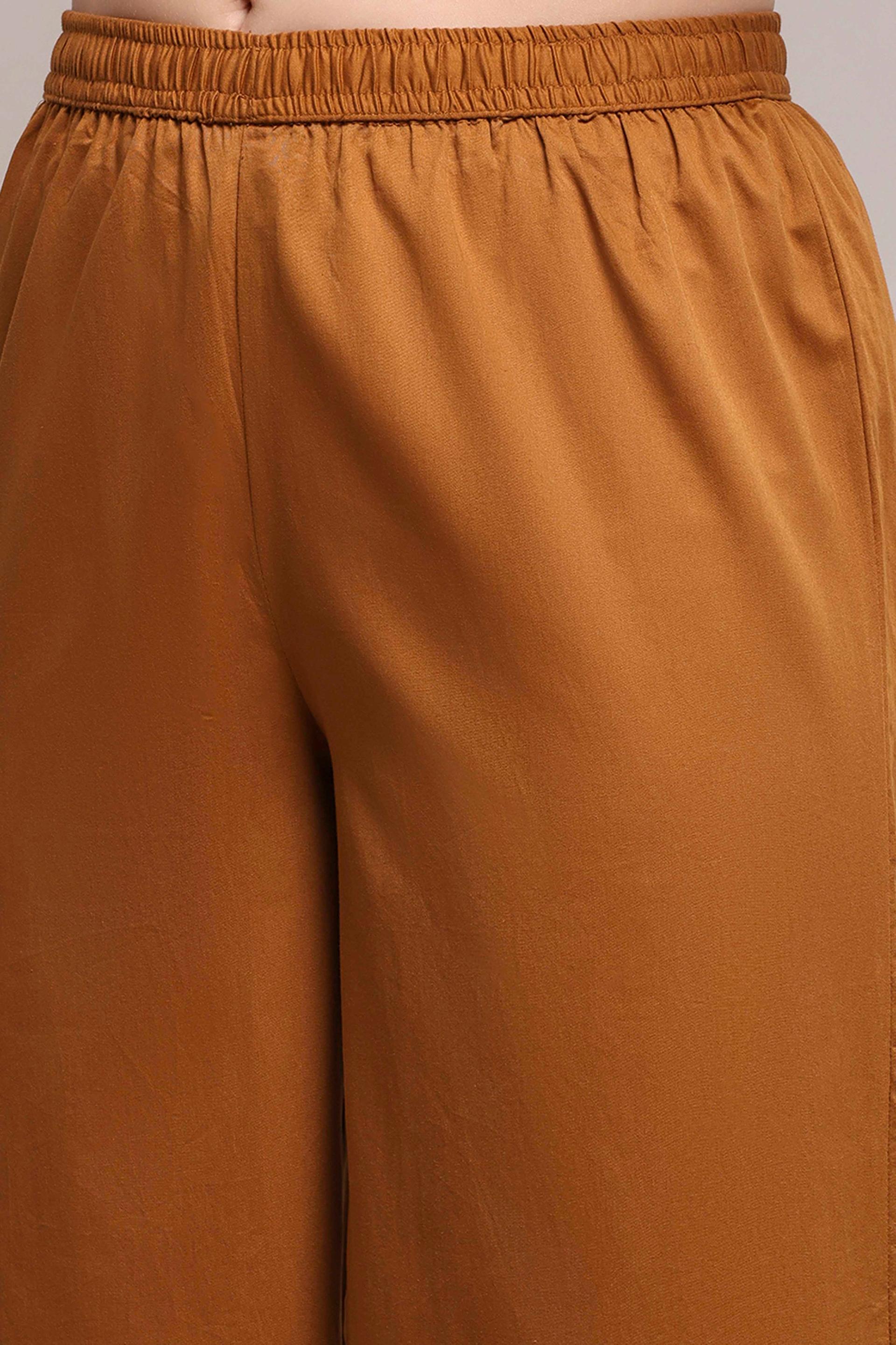Bronze Cotton Tissue Gathered Kurta Set with Embroidered Yoke, view 7 of 7