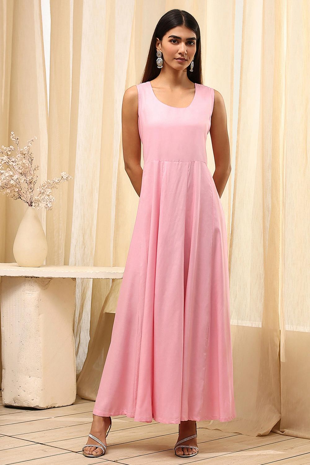 Light Pink Foil Print Layered Dress with Long Open Jacket, view 3 of 6