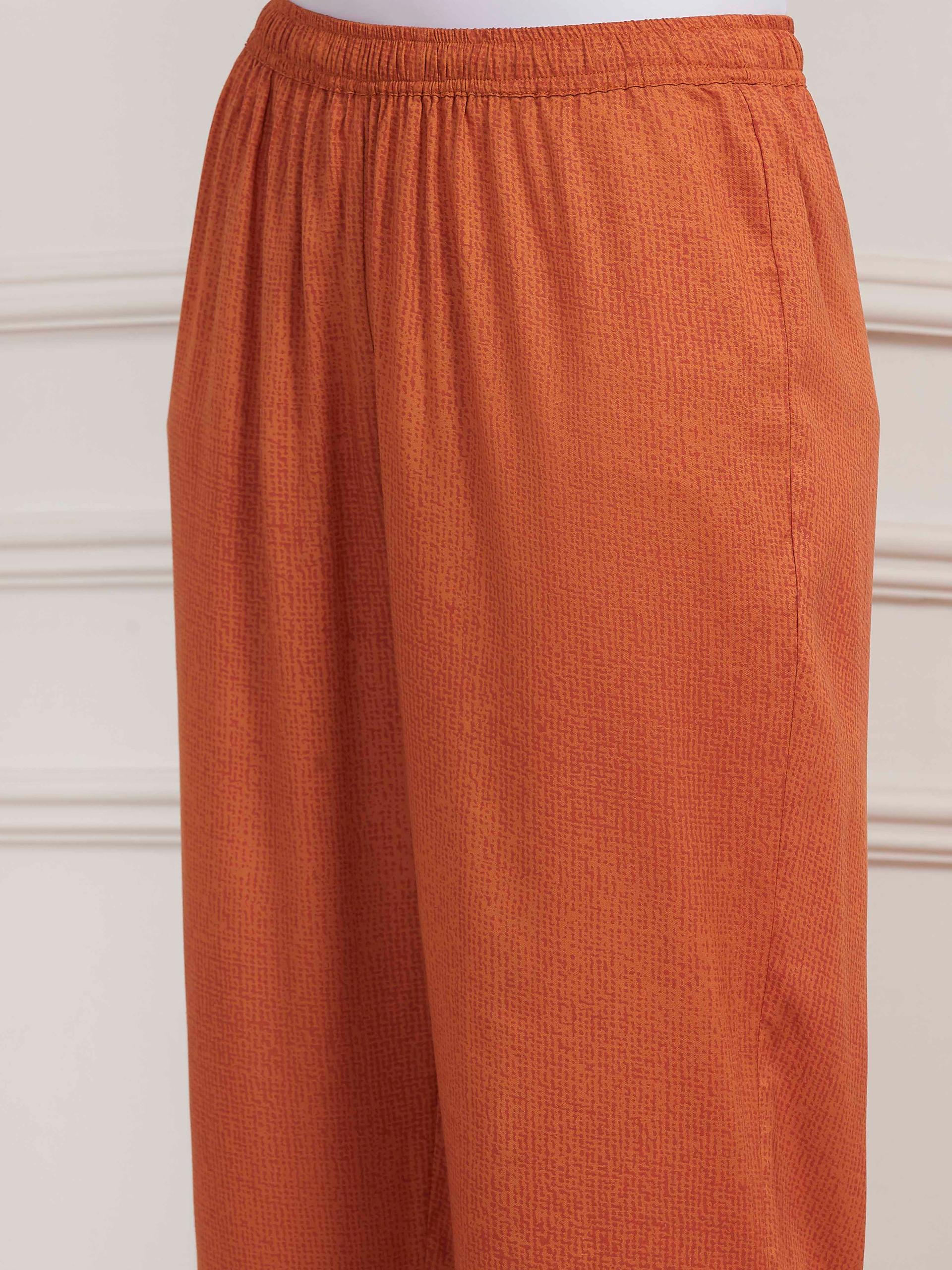 Orange Printed Modal Kurta and Palazzo Set with Embroidered Yoke, view 6 of 6