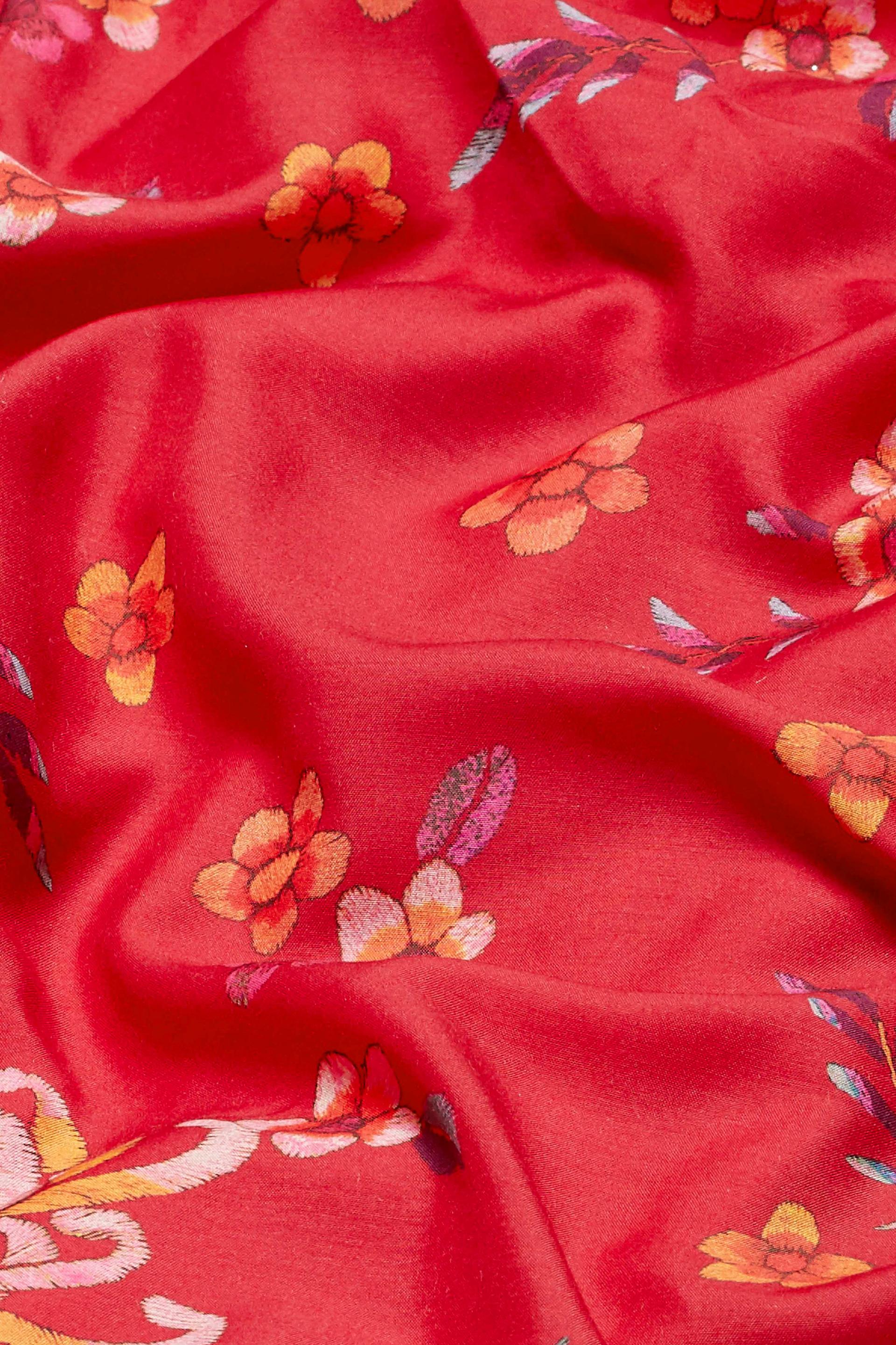 Red Floral Print Viscose Lehenga Set with Ruffled Wrap Blouse, view 7 of 7