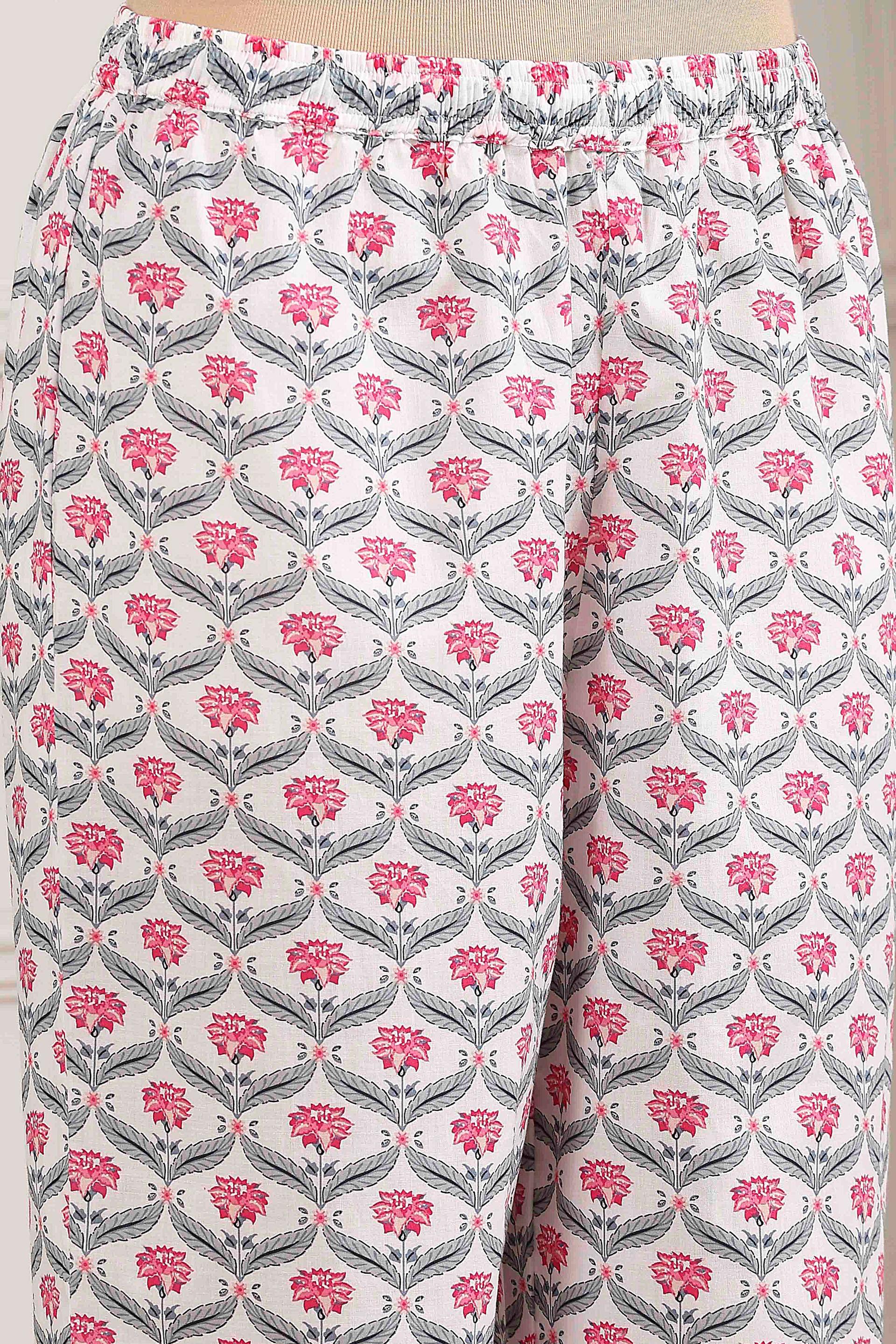 White and Grey Trellis Print Cotton Kurta and Palazzo Set, view 7 of 7