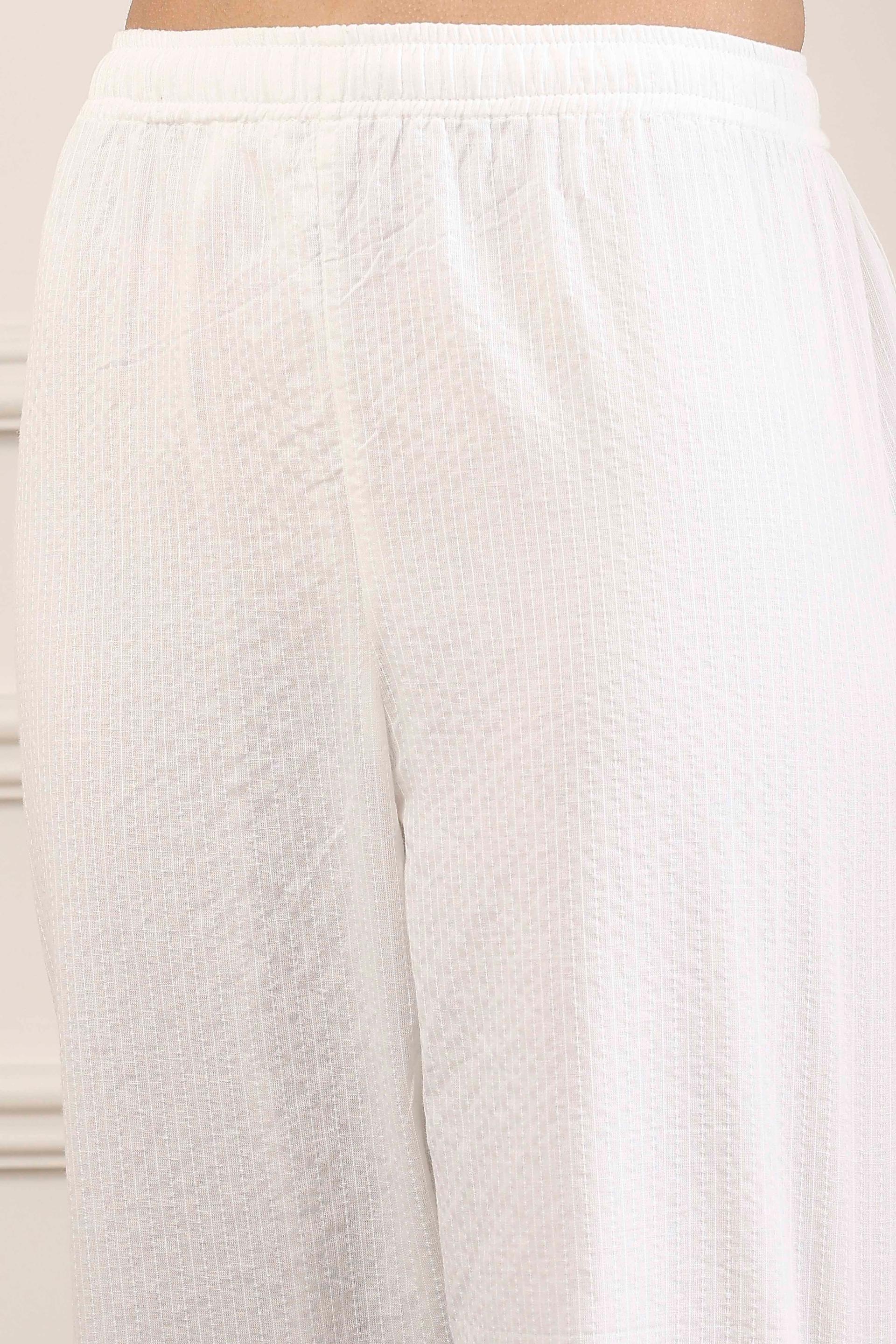 White Cotton Kurta Set with Blue Floral Embroidery and Striped Dupatta, view 6 of 6
