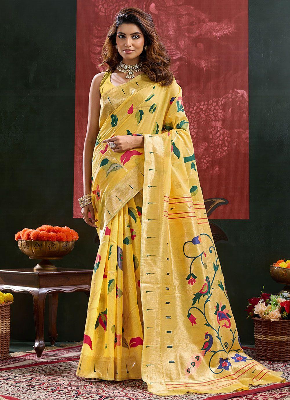 Yellow Cotton Silk Saree with Paithani-Style Pallu